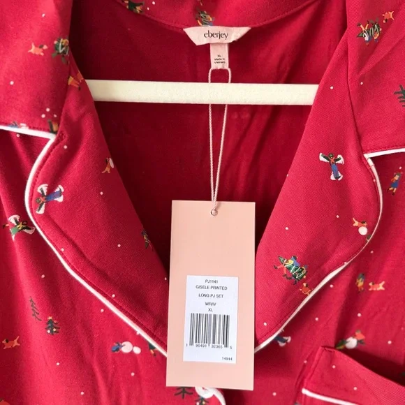 NWT Eberjey Gisele Printed Long Pajama Set Nutcracker Holly Red & Ivory Size XL - Picture 8 of 14